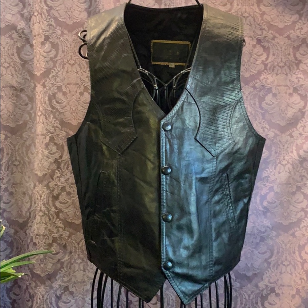 Creaciones LLB Vintage Leather Vest Western Style Moto Snap Front Fully Lined